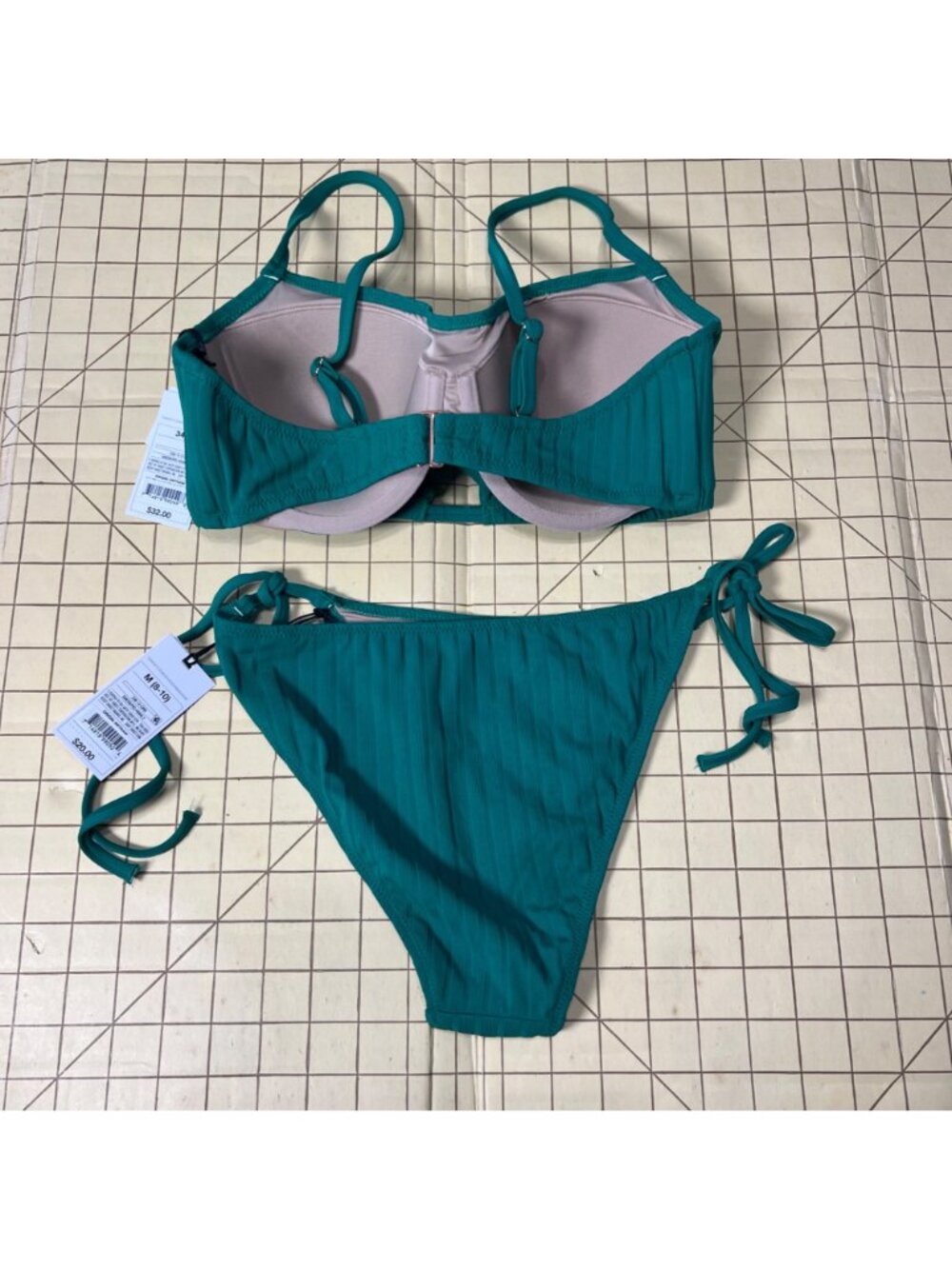 Shade & Shore Teal Bikini Set Lightly Lined Top Size 34C & High Leg Bottoms Size - Picture 2 of 5